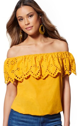 New York & Co. Eyelet-Overlay Off-The-Shoulder Blouse