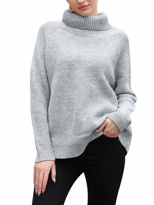 OrientalPort Turtleneck Jumper Womens Colour Block Pullover Loose Long Sleeve Chunky Knitted Jumper Tops