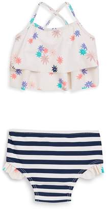 Jessica Simpson Little Girl's Two-Piece Sunburst Floral Swim Top and Stripe Bottom Set