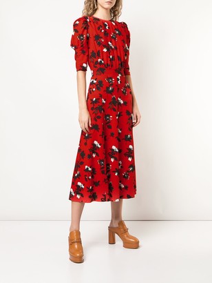 Derek Lam Puff-Sleeve Floral-Print Dress