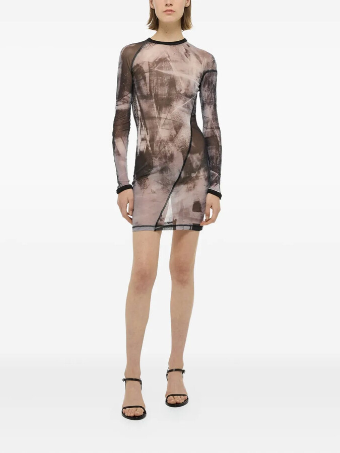 Helmut Lang Long-Sleeve Printed Mini Dress