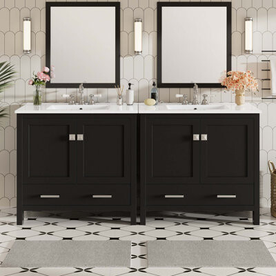 KUNMINGZHUANGZHEN 72" Bathroom Vanity With Ceramic Sink, Soft-Close Doors, Double Storage Shelves & Divided Drawer – Modern Bathroom Cabinet With Ample Storage