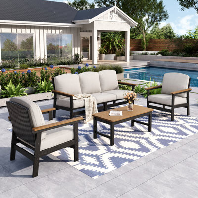 Alphamarts 5 - Person HDPE Outdoor Seating Group With Cushions