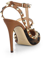 Thumbnail for your product : Valentino Rockstud Leopard-Print Calf Hair Slingback Pumps