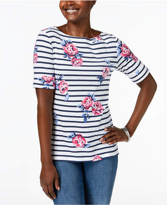 Karen Scott Petite Cotton Printed Boat-Neck Top, Created for Macy's