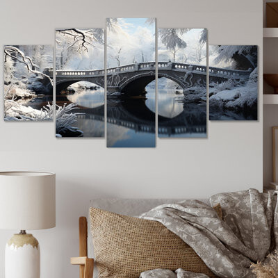 Winter Landscape Snowy Bridges I On Metal 5 Pieces Set