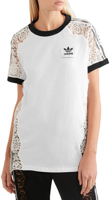 adidas by Stella McCartney Lace-paneled Cotton-jersey T-shirt