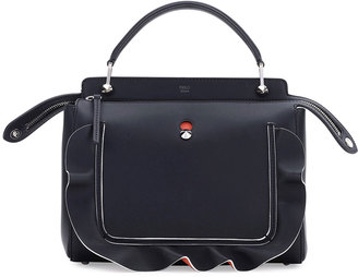 Fendi Dotcom Medium Wave Leather Satchel Bag, Black/Orange