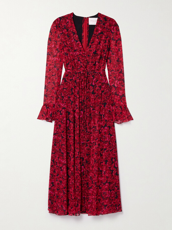 Carolina Herrera Gathered Floral-print Chiffon Midi Dress - US4