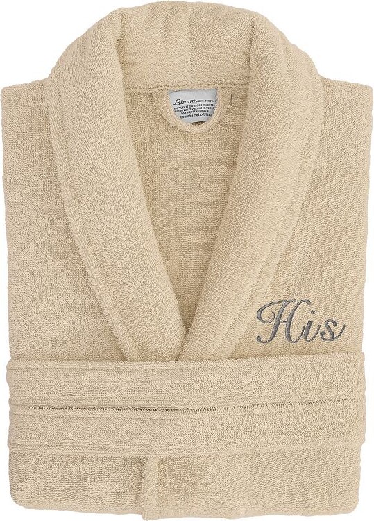Linum Home Textiles Men's Turkish Cotton Embroidered Cursive ''His'' Terry Bathrobe