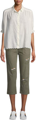 The Great Embroidered Straight-Leg Cropped Army Pants