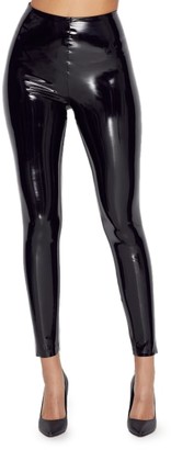 womens black patent leather pants