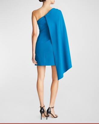 Halston Malina One-Shoulder Cape-Sleeve Mini Dress