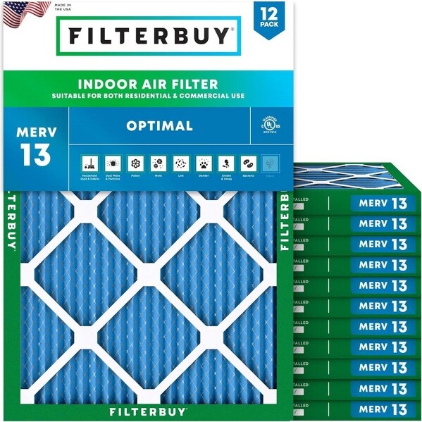 Filterbuy17x20x1AirFilter(12-Pack),PleatedMERV13HealthDefenseReplacementHVACACFurnaceFilters(ActualSize:16.50x19.50x0.75)