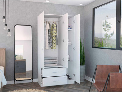 Latitude Run Austral 3 Door Armoire with Drawers, Shelves, and Hanging Rod