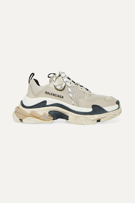 Balenciaga Triple S Logo-embroidered Leather, Nubuck And Mesh Sneakers -  Beige - ShopStyle