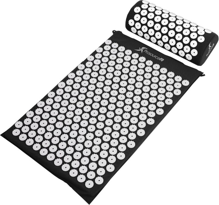 ProsourceFit Black 25 in. x 15.75 in. Acupressure Mat and Pillow Set for Back/Neck Pain Relief and Muscle Relaxation (2.73 sq. ft.)