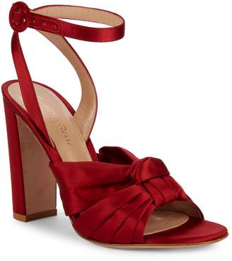 red satin block heels