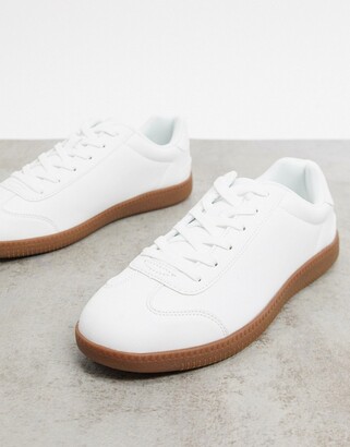 Discolor specification stress ASOS DESIGN lace-up sneakers in white faux leather with gum sole -  ShopStyle Trainers & Athletic Shoes