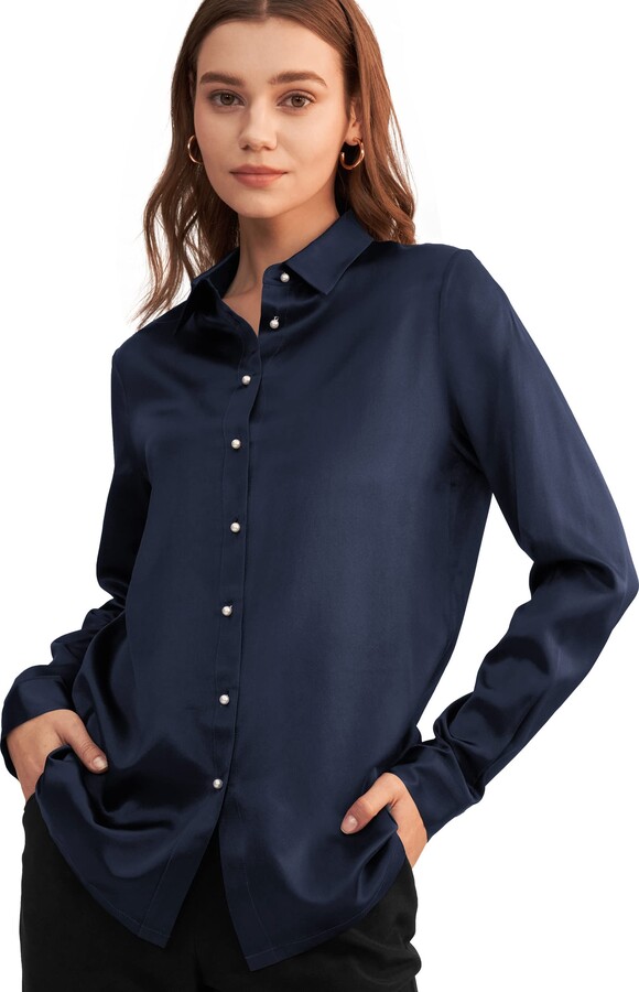 LilySilk Silk Shirts for Women Basic Formal Office Vintage Long Sleeve Pearl Button Down Silk