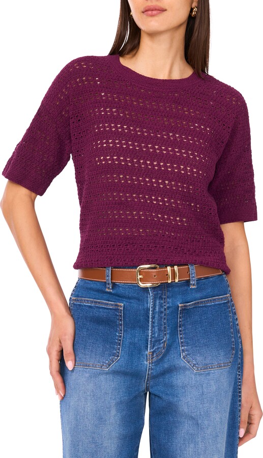 Vince Camuto Open Stitch Short Sleeve Sweater