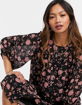 Vero Moda floaty midi dress with side slit in black floral - ShopStyle