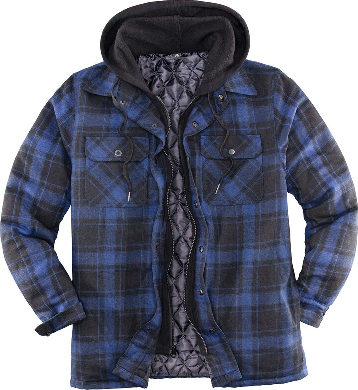 ZENTHACE Men's Thicken Plaid Hooded Flannel Shirt Jacket with Quilted ...
