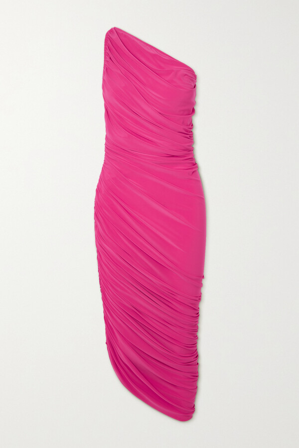 Norma Kamali Diana One-shoulder Ruched Stretch-jersey Dress - Pink - ShopStyle
