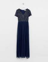 Thumbnail for your product : Maya Bridesmaid V neck maxi tulle dress with tonal delicate sequins