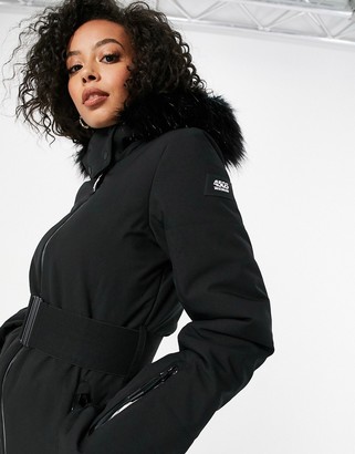 ASOS 4505 Tall ski belted jacket with faux fur hood