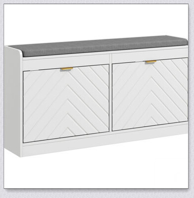 Shoe Bench, Entryway Bench with 2 Flip Drawers, Seating Cushion, and 2 Vents for 8 Pairs of Shoes for Hallway, White