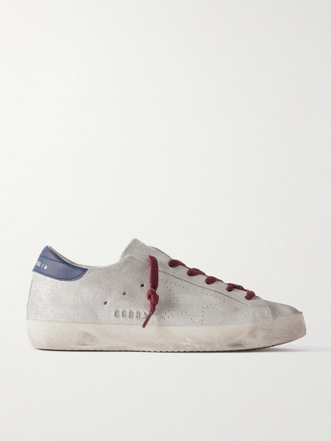 Golden Goose Super-star Distressed Leather-trimmed Metallic Suede Sneakers - White