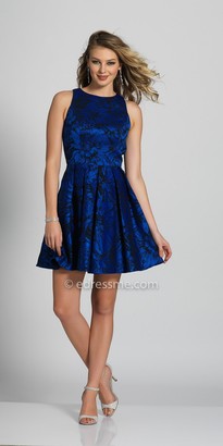 Dave and Johnny Printed Box Pleated Fit and Flare Homecoming Dress