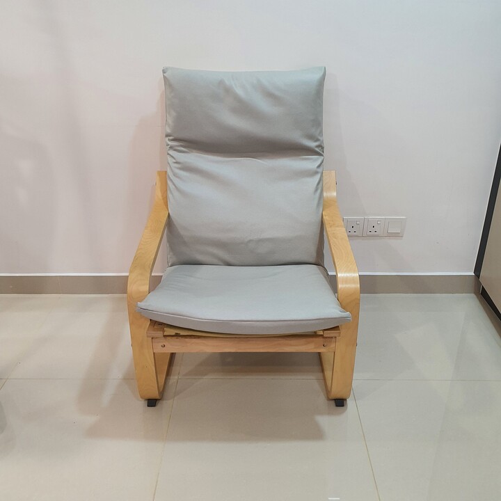 Water Proof | Ikea Poang Chair Cushion Cover - Light Grey Leather Fabric