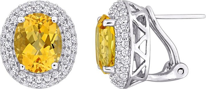 Rina Limor Fine Jewelry Silver 7.84 Ct. Tw. Citrine White Topaz Double Halo Earrings
