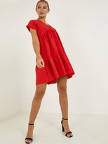 Thumbnail for your product : Quiz V-Neck Short Sleeve Tiered Smock Dress - Red