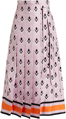 Valentino Wrap-effect Pleated Printed Silk-faille Midi Skirt
