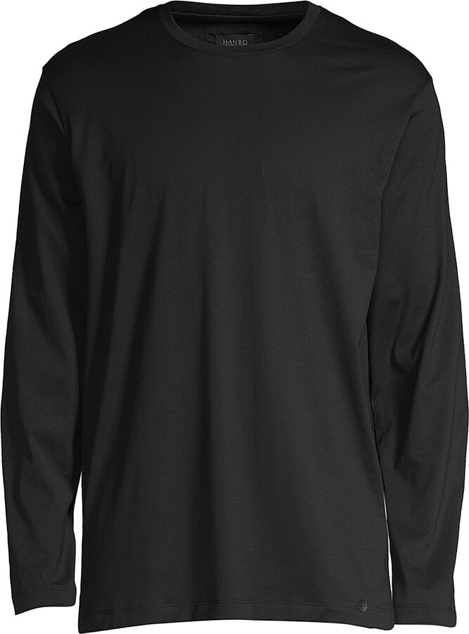 Hanro Men's Night And Day Solid Long Sleeve Tee - Black - Size Small