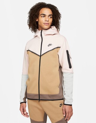 Nike Tech Fleece full-zip color block hoodie in dusty pink/light brown -  ShopStyle