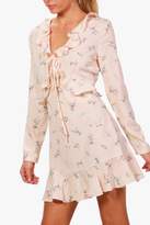 Thumbnail for your product : boohoo Ruffle Front and Hem Floral Tea Dress
