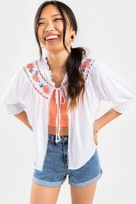 francesca's Anissa Embroidered Bed Jacket - White
