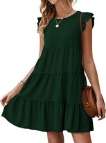 Thumbnail for your product : Kirundo 2022 Women’s Summer Mini Dress Sleeveless Ruffle Sleeve Round Neck Solid Color Loose Fit Short Flowy Pleated Dress (Medium