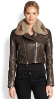Thumbnail for your product : Richard Chai Andrew Marc x Beth Fur-Collar Moto Jacket