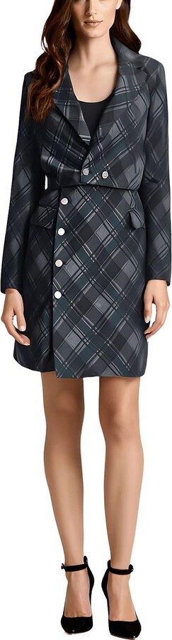 Petites Womens Plaid Polyester Wear To Work Dress
