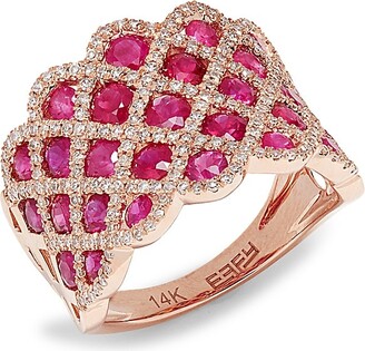 Effy 14K Rose Gold, Ruby & Diamond Ring