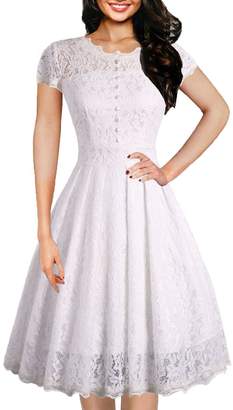 IHOT Women's Vintage Lace Cap Sleeve Retro Swing Elegant Dress for Special Occasion (XL, Christmas Blue)