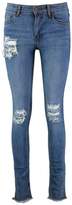 Thumbnail for your product : boohoo Mid Rise Distressed Thigh Skinny Jeans
