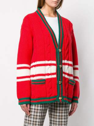 Gucci Web-trimmed cable knit cardigan