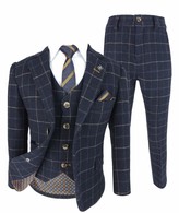 Thumbnail for your product : Sirri Mens and Boys Matching Slim Fit Herringbone Check Tweed Suitss in Grey 6 Piece Age 13 Years