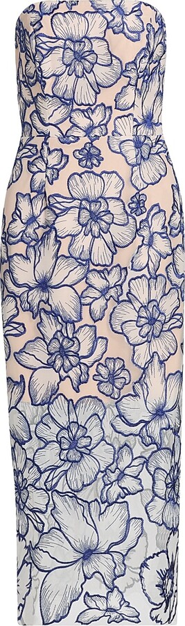 Women's Kait Floral-Embroided Cocktail Dress - Blue White - Size 0